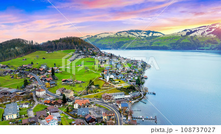 Beautiful landscape near Lake Thun in Spiez, Switzerland. 108737027