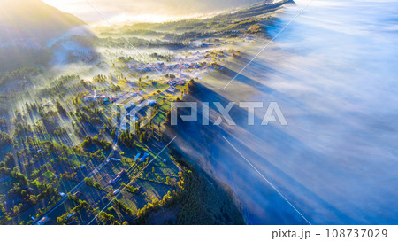Cemoro lawang village at sunrise near mount Bromo in Bromo tengger semeru national park, East Java, Indonesia 108737029