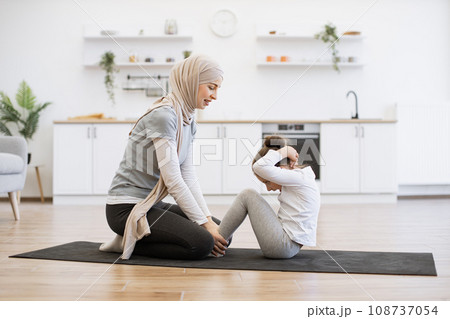 Fitness workout of cute child girl. Healthy lifestyles concept. Fitness workout of cute child girl. Healthy lifestyles concept. 108737054