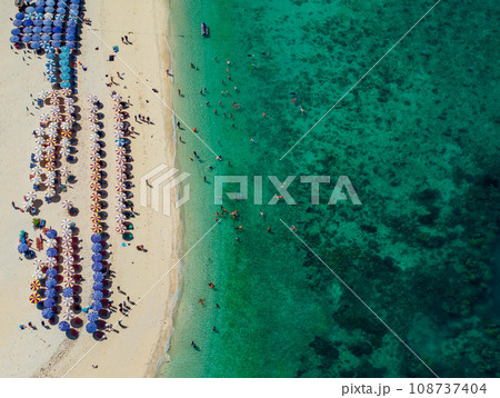 Koh Khai island, Aerial top view from drone, beautiful coral reefs and white sand beach, Phuket, Thailand 108737404