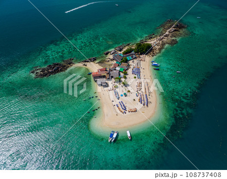 Koh Khai island, Aerial top view from drone, beautiful coral reefs and white sand beach, Phuket, Thailand 108737408