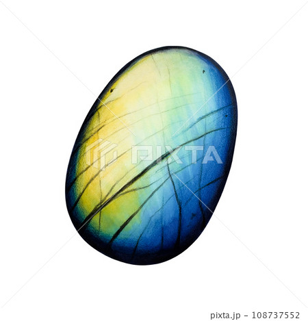 Watercolor hand drawn stone for crown chakra labradorite. Natural healing rose quartz illustration with talisman and crystal isolated on white background. Clip art for designers, cards, invitations, 108737552