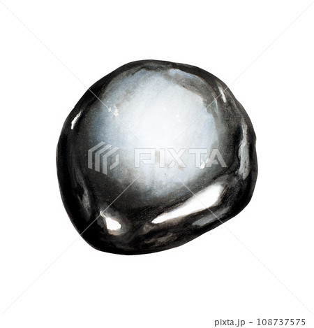 Watercolor hand drawn root chakra hematit gemstone illustration. Natural healing talisman and crystal onyx, isolated on white background. Clip art for designers, cards, invitations, textile, poster, 108737575