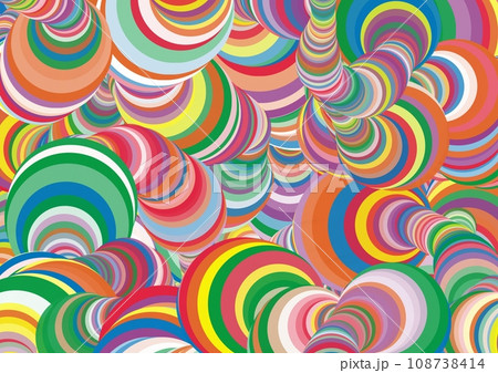カラフルなグルグル・渦巻の抽象的で奇抜な背景イラスト カラフルなグルグル・渦巻の抽象的で奇抜な背景イラスト 108738414