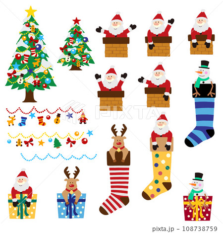 可愛いサンタクロースとクリスマス素材, 108738759