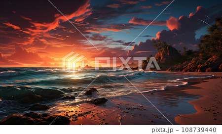 夕暮れ時の南国のビーチ