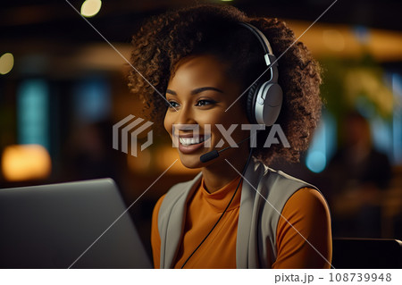 Diverse Telemarketer and African Customer Support Agent Deliver Exceptional Service Togethe. created with Generative AI 108739948