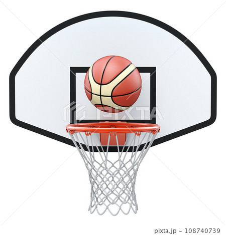 Basket ball board with hoop and net isolated on white background - 3D illustration 108740739