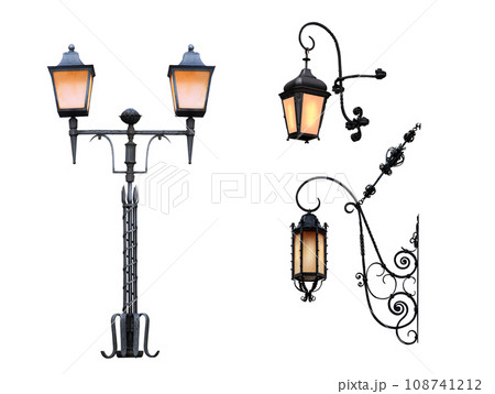 vintage street night lamp isolated on white background 108741212