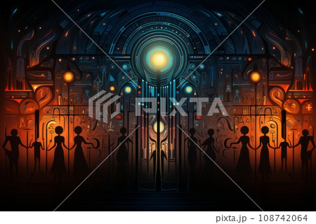 古代文明の謎を解き明かす地球外生命の存在を示唆する壁画 AI画像 108742064