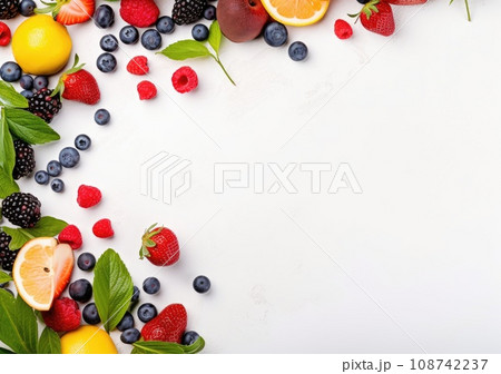 Frame of fresh berries on white background....のイラスト素材 [108742237] - PIXTA
