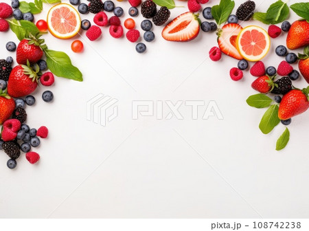Frame of fresh berries on white background....のイラスト素材 [108742238] - PIXTA