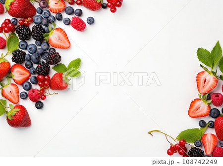 Frame of fresh berries on white background....のイラスト素材 [108742249] - PIXTA