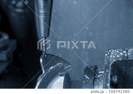 The 5 axis machining center cutting the boat propeller parts  parts with taper ball end mill tool. 108742360