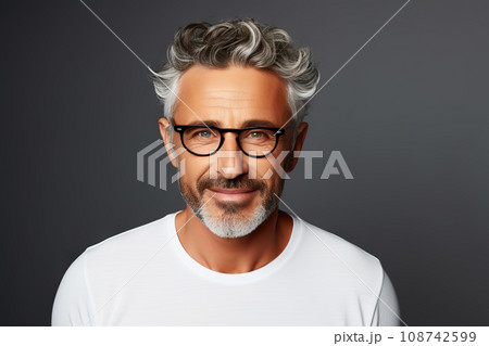 Timeless Elegance Joyful Mid-Age Businessman with a Radiant Smile - Healthy Aging and Beauty in a Close-up Portrait. created with Generative AI 108742599