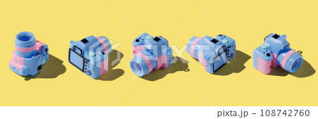 Colorful toy camera on pastel color background Colorful toy camera on pastel color background 108742760