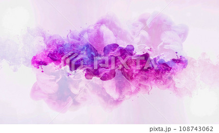 Colorful smoke background. Fantasy cloud. Neon pink blue purple ink hypnotic mix magic paint blend magic haze explosion effect isolated on white. 108743062