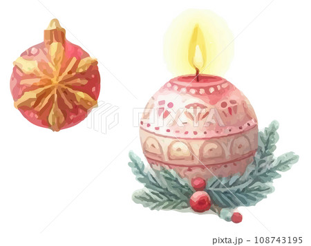 クリスマスの飾り、アロマキャンドルとツリーの装飾ボール クリスマスの飾り、アロマキャンドルとツリーの装飾ボール 108743195
