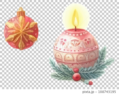 クリスマスの飾り、アロマキャンドルとツリーの装飾ボール クリスマスの飾り、アロマキャンドルとツリーの装飾ボール 108743195