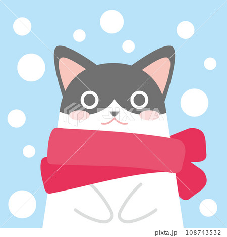 クリスマス模様アイコン_雪の中でマフラーを巻いた猫_背景色水色 108743532