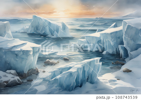 melting arctic sea ice floes breaking 108743539