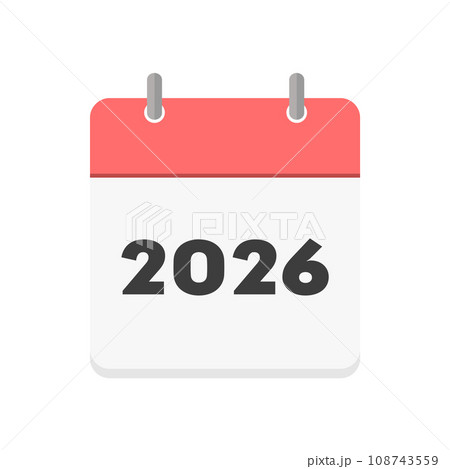 2026年のカレンダーの表紙のアイコン - リングのついた暦やプランナーのイメージ素材 108743559