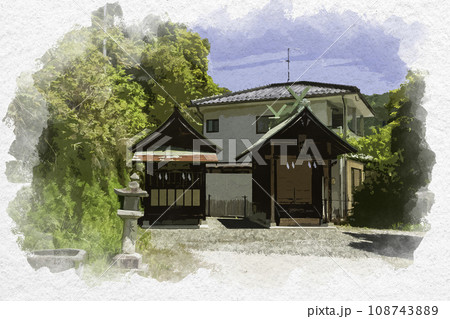 水彩画風　新見船川八幡宮　三穂神社　岡山県新見市 108743889