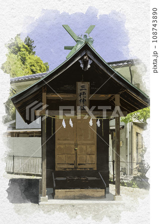 水彩画風　新見船川八幡宮　三穂神社　岡山県新見市 108743890