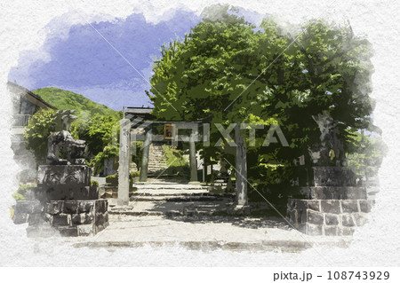 水彩画風　新見船川八幡宮　参道　岡山県新見市 108743929