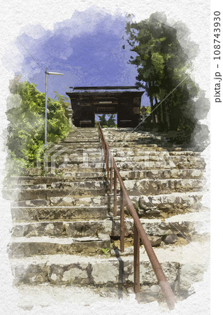 水彩画風 新見船川八幡宮 参道 岡山県新見市 水彩画風 新見船川八幡宮 参道 岡山県新見市 108743930