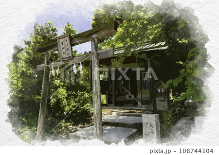 水彩画風　新見船川八幡宮　摂末社　岡山県新見市 108744104