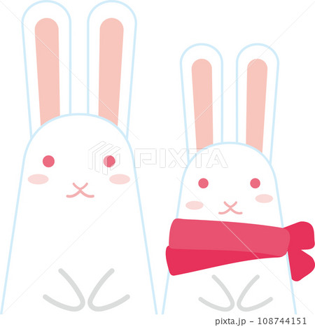 クリスマス模様アイコン_白うさぎ2匹_大きい白ウサギと赤いマフラーをした子うさぎ 108744151