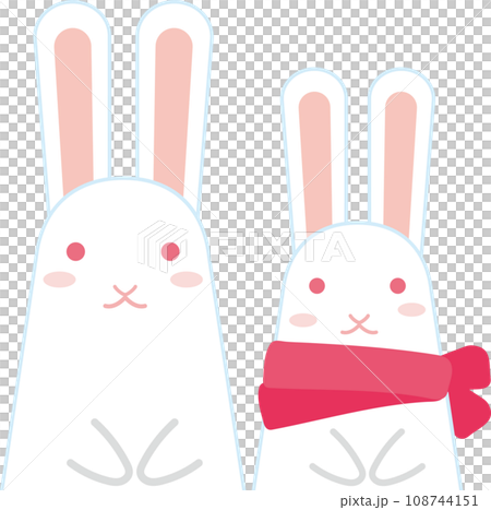 クリスマス模様アイコン_白うさぎ2匹_大きい白ウサギと赤いマフラーをした子うさぎ 108744151