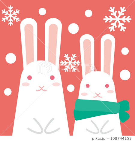 クリスマス模様アイコン_雪の中の白うさぎ2匹_背景色クリスマスレッド クリスマス模様アイコン_雪の中の白うさぎ2匹_背景色クリスマスレッド 108744155