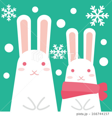 クリスマス模様アイコン_雪の中の白うさぎ2匹_背景色クリスマスグリーン クリスマス模様アイコン_雪の中の白うさぎ2匹_背景色クリスマスグリーン 108744157
