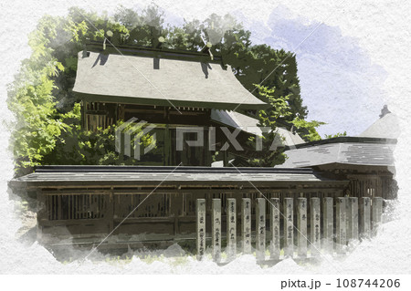 水彩画風　新見船川八幡宮　本殿　岡山県新見市 108744206