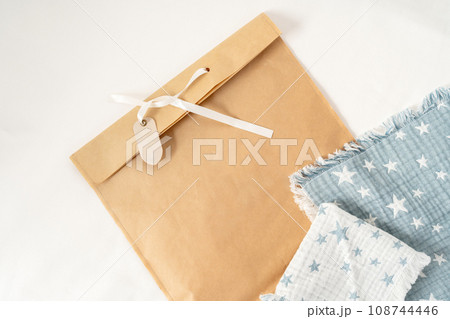 Muslin baby cotton blanket on white background 108744446