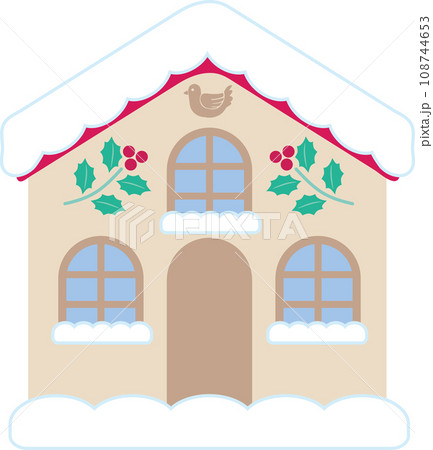 雪の積もった冬の家の風景イラスト_クリスマス模様アイコン_雪の積もった家 108744653