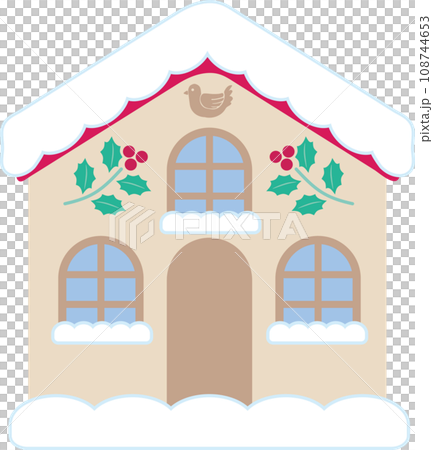 雪の積もった冬の家の風景イラスト_クリスマス模様アイコン_雪の積もった家 108744653