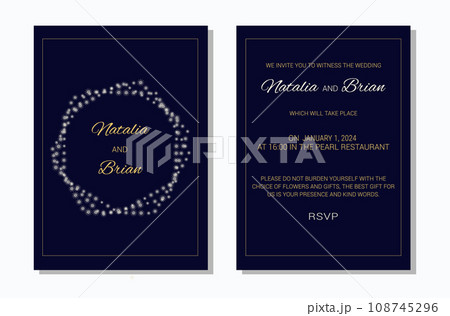 Wedding invitation layout template in winter theme. Snowflake Decoration. Design of an invitation card. Vector illustration. 108745296