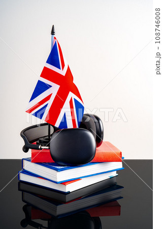 English language learning concept with books and flag of Great Britain 108746008