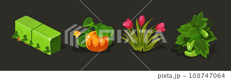 Game Planting and Garden Object and Element Vector Set 108747064