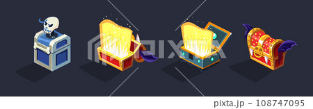 Colorful Treasure Chest with Golden Glow Isometric Vector Set Colorful Treasure Chest with Golden Glow Isometric Vector Set 108747095