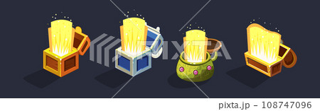 Colorful Treasure Chest with Golden Glow Isometric Vector Set 108747096