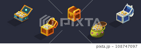 Colorful Treasure Chest Full with Riches Isometric Vector Set Colorful Treasure Chest Full with Riches Isometric Vector Set 108747097