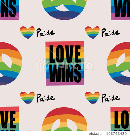 seamless pattern LGBTQ Pride Parade Set. Vector illustration of a gay pride parade. A group of people participating in the Pride parade. LGBT community 108748429