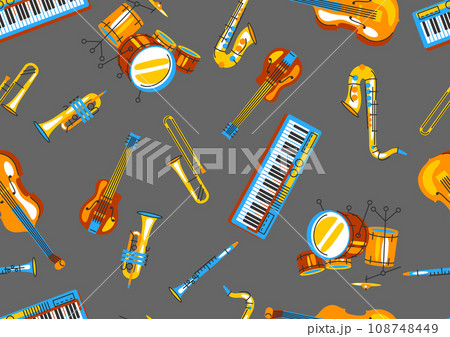 Pattern with musical instruments. Jazz, blues and classical music. Pattern with musical instruments. Jazz, blues and classical music. 108748449