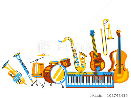 Background with musical instruments. Jazz, blues and classical music. 108748456