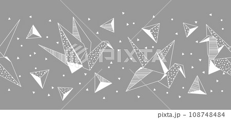 Pattern with origami cranes. Paper symbolic decorative objects. 108748484