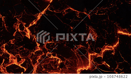 Aerial view of the texture of a solidifying lava field, close-up 108748622